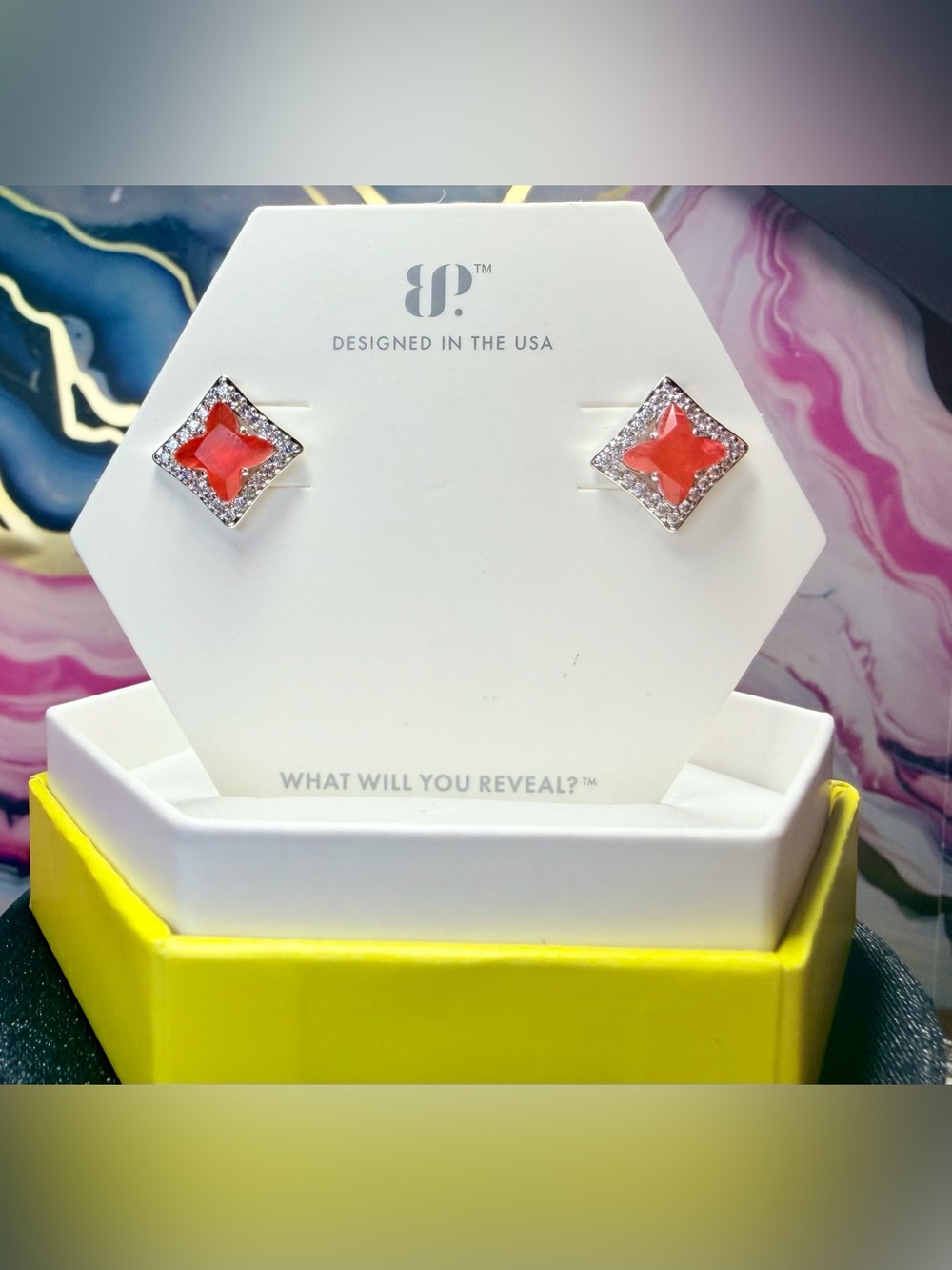 Bomb Party Clover Studs - “Princess Studs” Coral Tourmaline on Rhodium ER62352